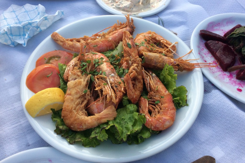 Traditionally cooked Greek Prawns