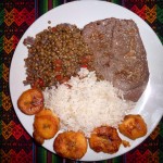 April’s Sunvil Supper Club: Lentil stew with rice, beef & plantain